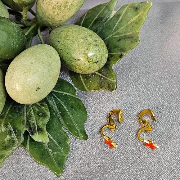 Clip-on Earrings, Red Hearts, Gold tone, Dainty, Petite, Cute - 1/2" - Picture 6 of 6